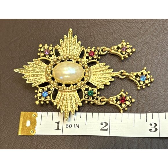 Vintage Maltese Cross Faux Pearl and Multicolor Rhinestones Byzantine Brooch - Picture 6 of 6